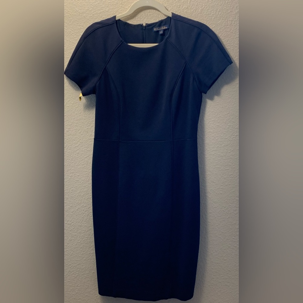 Brooks Brothers Dark Blue Sheath Fitted Suit Dress Lined Size 8